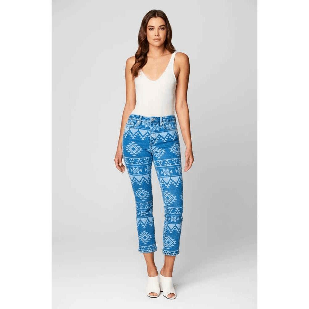Blank NYC Aztec Print Crop Jeans Size 24 NWT Blue Boho - Picture 1 of 7